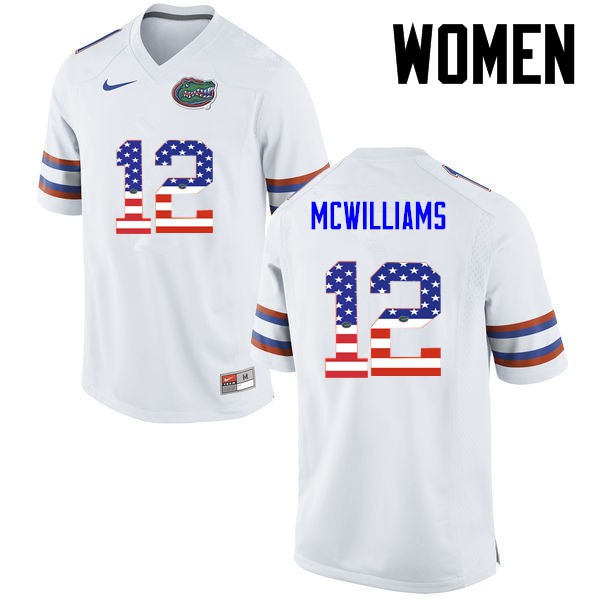 Florida Gators Women #12 C.J. McWilliams College Football USA Flag Fashion White